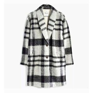 Madewell Women’s Plaid Wool Blend Coat Sherpa Lined Size S Black Gray Jacket